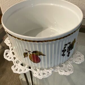 Royal Worcester Soufflé Bowl Fine Oven China Evesham Gold Trim w/3 Custard Cups